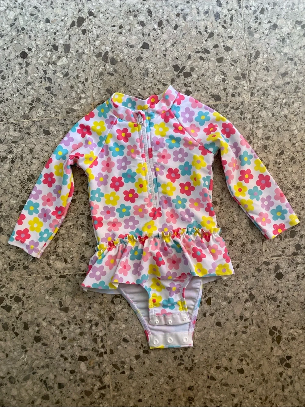 Kids Floral Long-Sleeve Ruffle One-Piece Swimsuit - 6-9 months